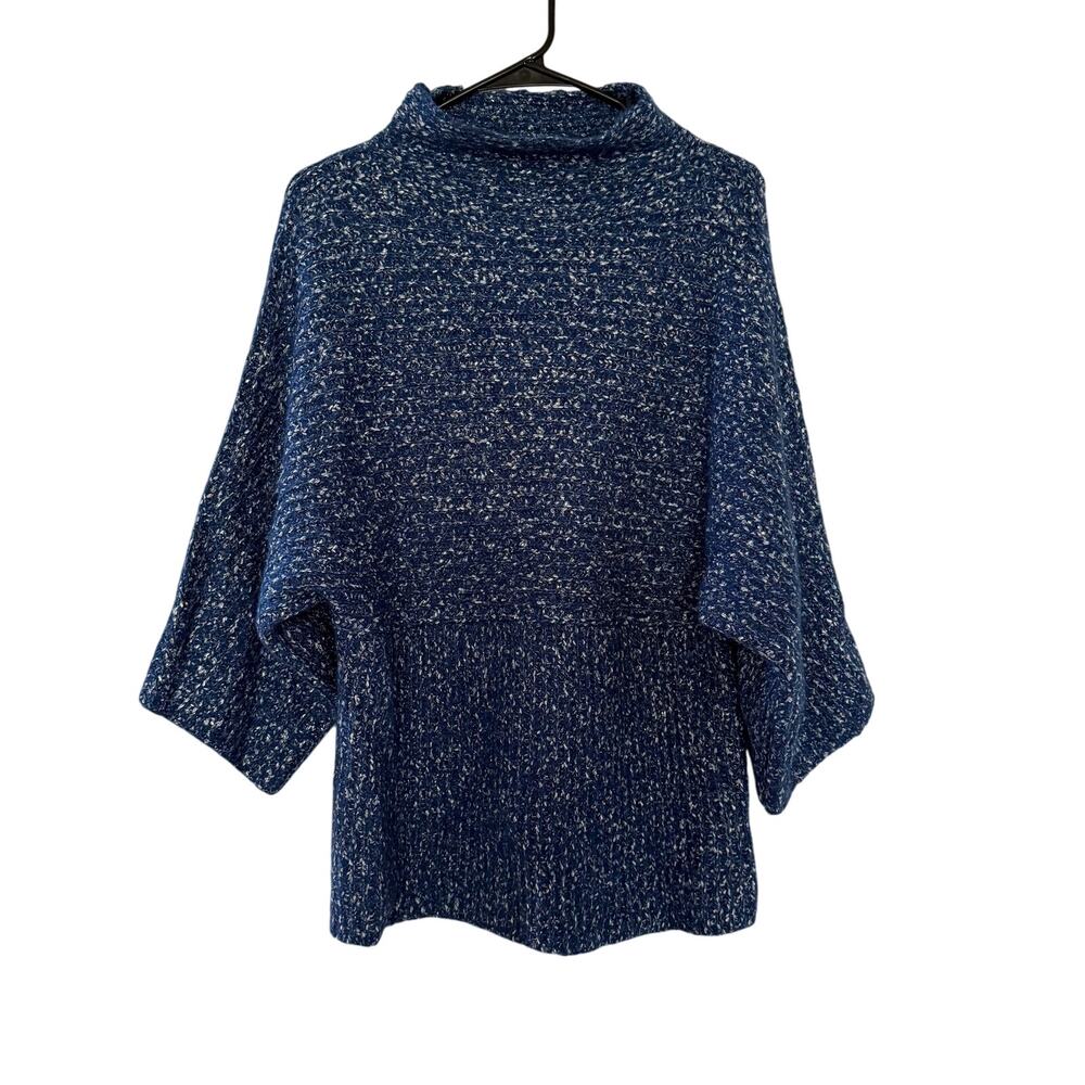 St John Womens Tunic Sweater 3/4 Sleeve Mock Neck Teal Matallic Silver sz S